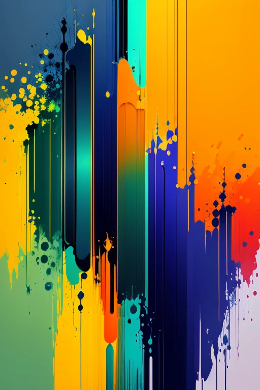 An array of different colors, including dark blue, orange, sea green, and yellow, digital art on canvas, simple