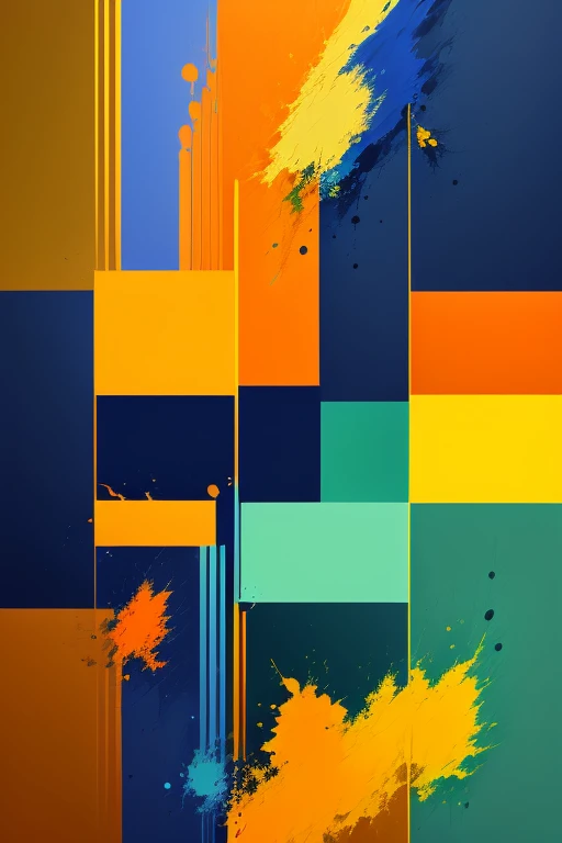 An array of different colors, including dark blue, orange, sea green, and yellow, digital art on canvas, simple