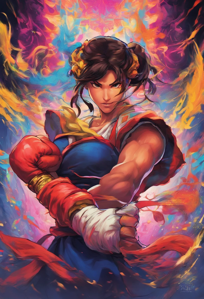 (Black light art:1.4),Q version Chunli,high saturated,hight contrast,vivd colour,mysterious hallucination,Hyper-realistic,Ultra photo realsisim,ultra - detailed,ultraclear,hyper-detailing,tmasterpiece