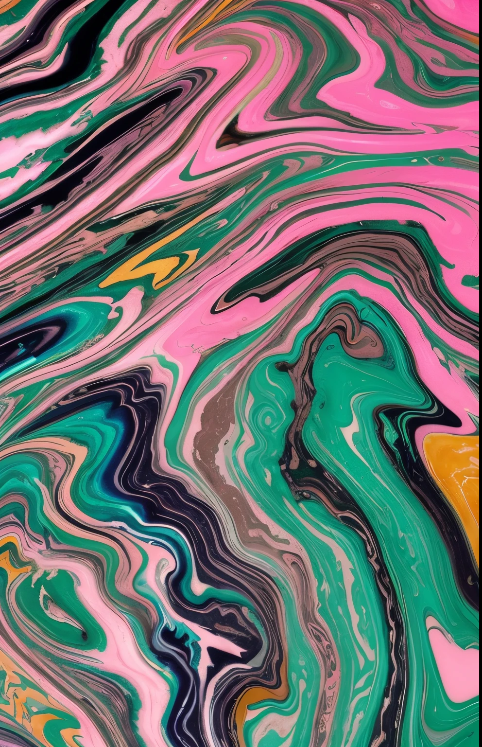 Close up of colorful marble surface and black and white clock, Marbling, Paper marbling, marbling effect, marbled, marbled swirls, paint swirl aesthetic, colored marble, liquid marble fluid painting, gilded marbled paper background, swirling paint colors, paint swirls, Spin paint, green and pink fabric