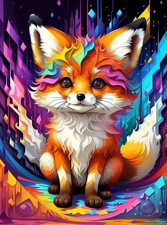 (cute baby fox),(melhor pose),(best angle), (better expression), Eduardo Kobra acolchoamento ,multidimensional geometric wall PORTRAIT, arte, Chibi,
Yang08k, lindo, Colouring,
Primary works, qualidade superior, melhor qualidade, Arte Oficial, Beautiful and Aesthetic, pelos coloridos,