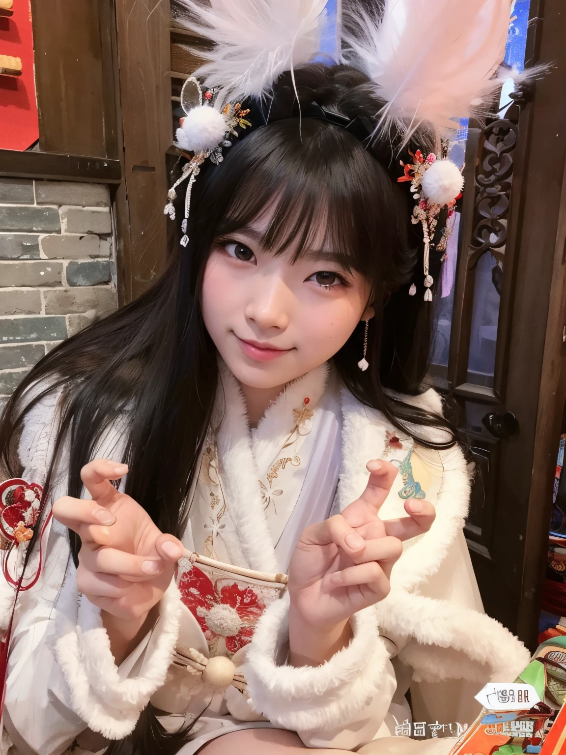 Araafed Asian woman in a white dress with a feather headband, Hanfu branco, Shikami, Anime Garota Cosplay, palace , Uma em Hanfu, branco hime corte penteado, kanliu666, Anime cosplay, Xianxia de corpo inteiro, Zhongli, Genshin Impact, vestindo roupas chinesas antigas, linda Delphine