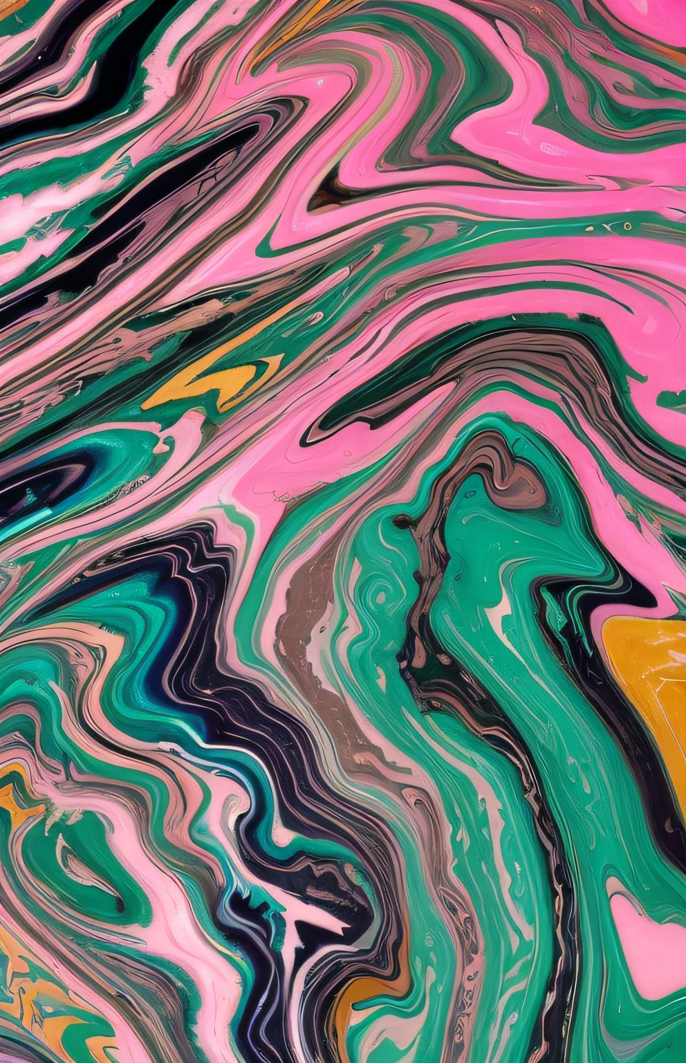Close up of colorful marble surface and black and white clock, Marbling, Paper marbling, marbling effect, marbled, marbled swirls, paint swirl aesthetic, colored marble, liquid marble fluid painting, gilded marbled paper background, swirling paint colors, paint swirls, spin coating, green and pink fabric