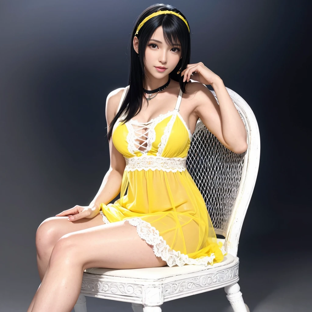 (best quality,ultra-detalhado),(Realistic:1.37),Tifa Lockhart, Rosto bonito e detalhado, sorriso sensual, maquiagem preta nos olhos, textura ultra realista, rosto delicado, corpo delicado, Fit physique