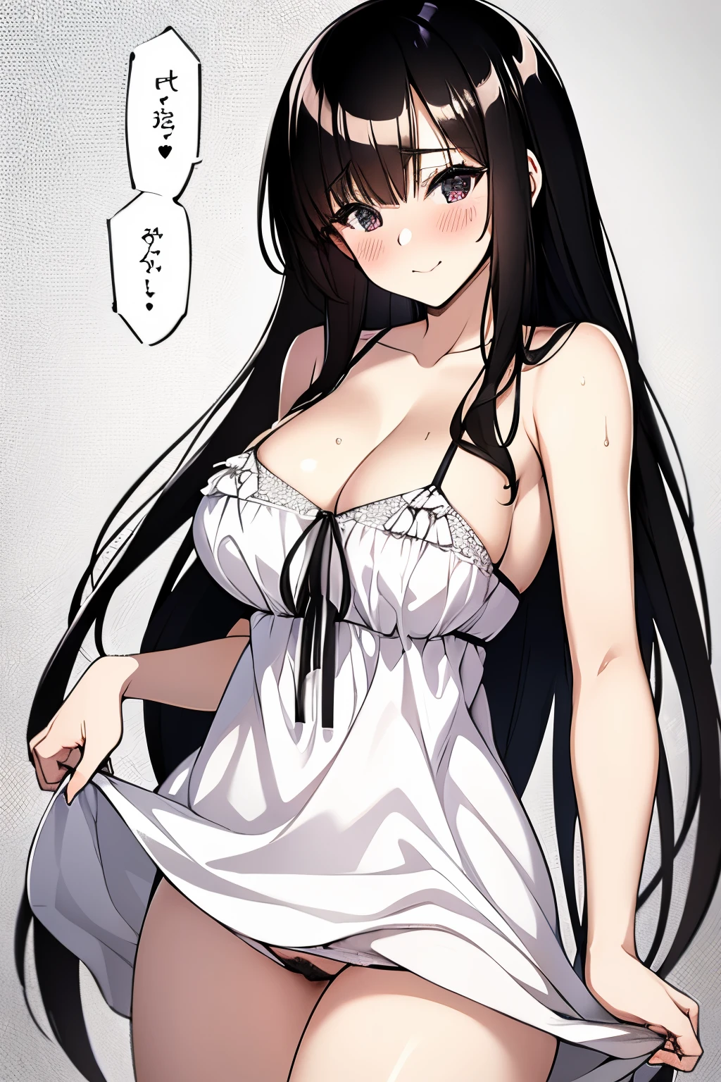 Best quality, tmasterpiece, 1girl,bitch_virgin,blush,sex,Long black hair,White nightdress