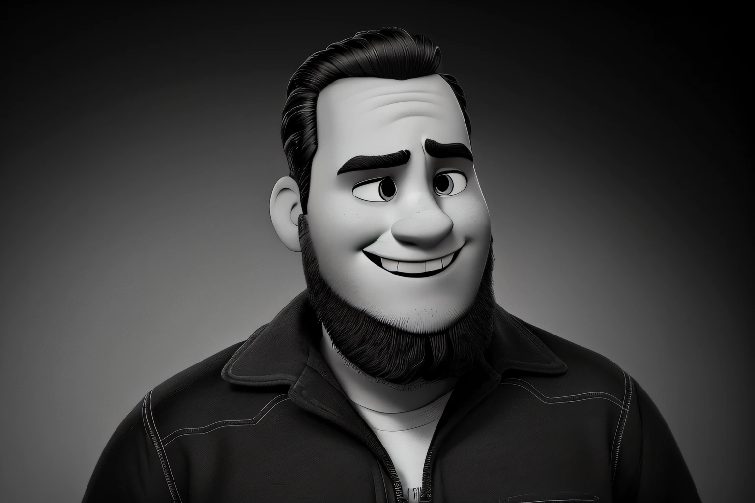 A men, disney pixar style, black and white colors, High Quality, best quality