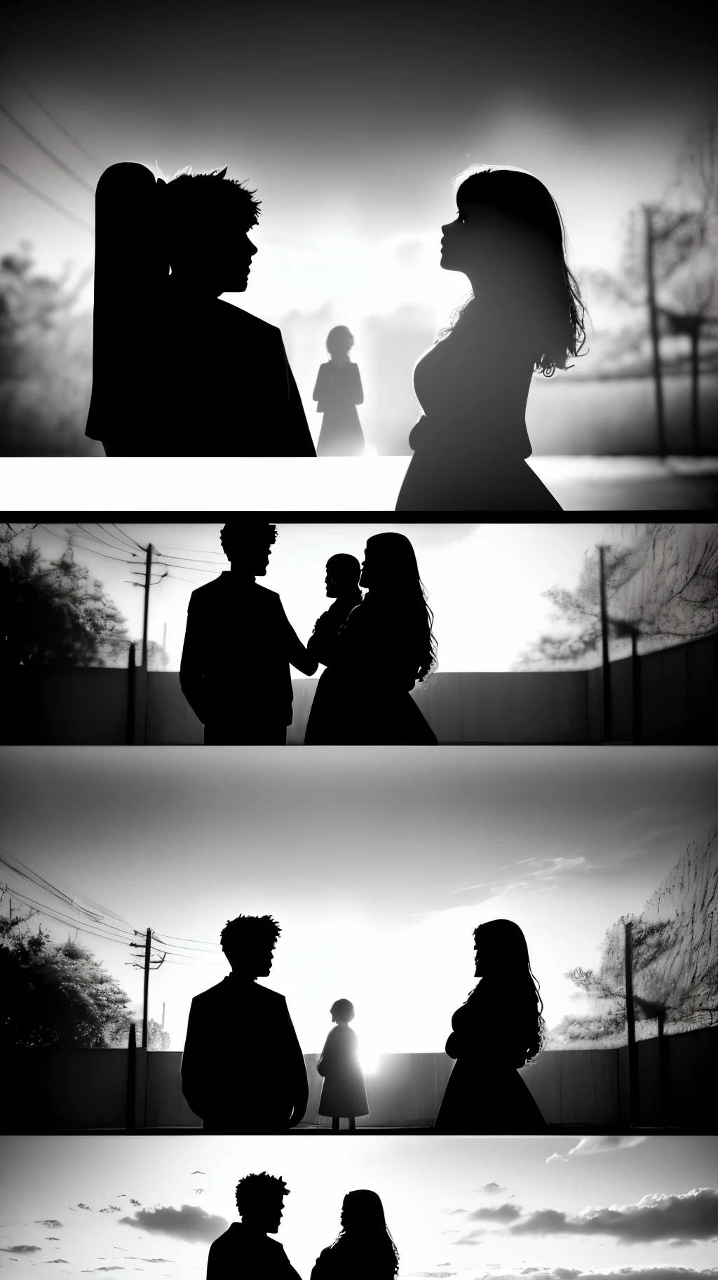 Parents arguing in the background silhouette black and white