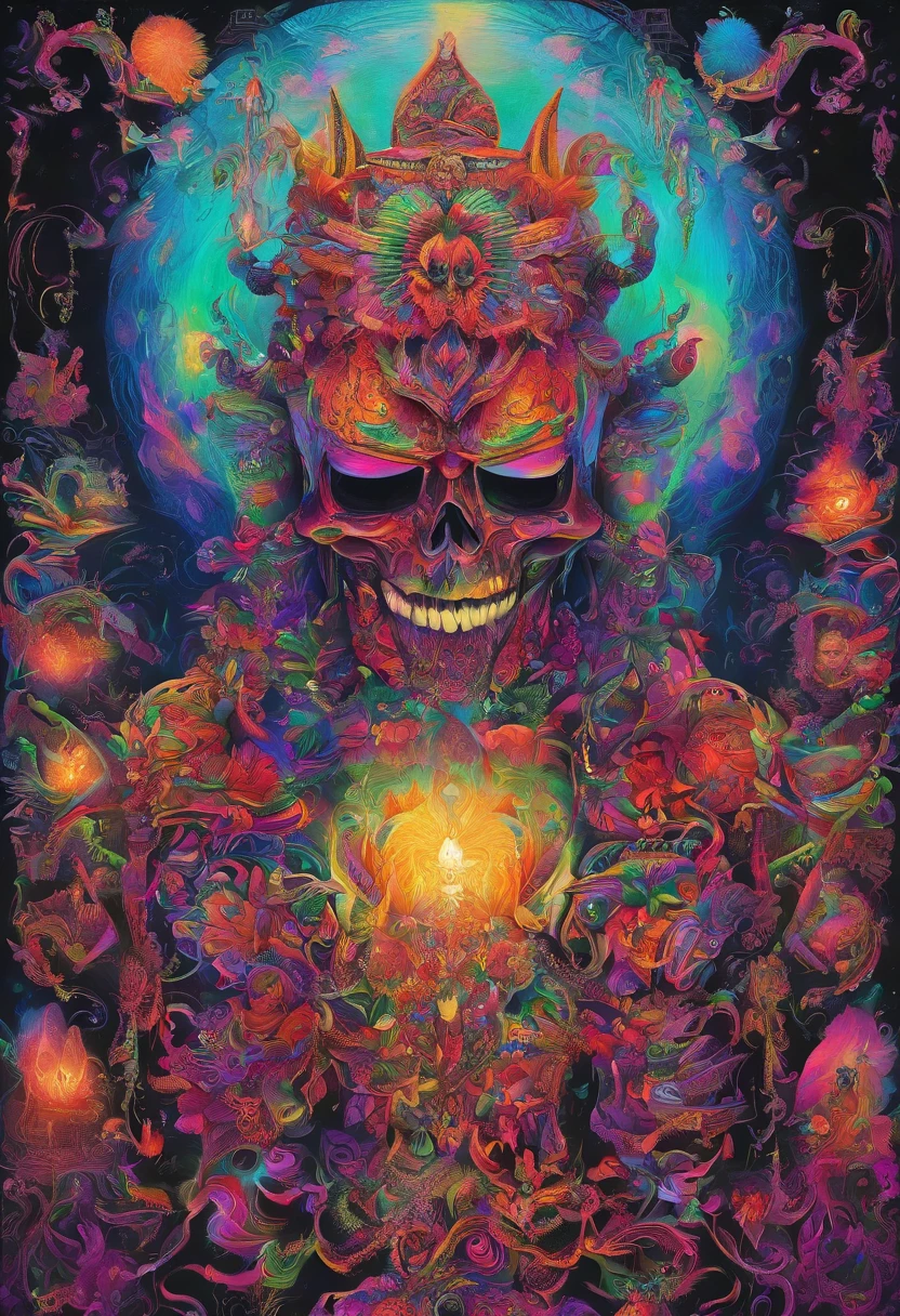 (Black light art:1.4),skeleton head,glowing effect,high saturated,hight contrast,vivd colour,mysterious hallucination,hyper realisitc,ultra real photo,ultra - detailed,ultraclear,hyper-detailing,tmasterpiece