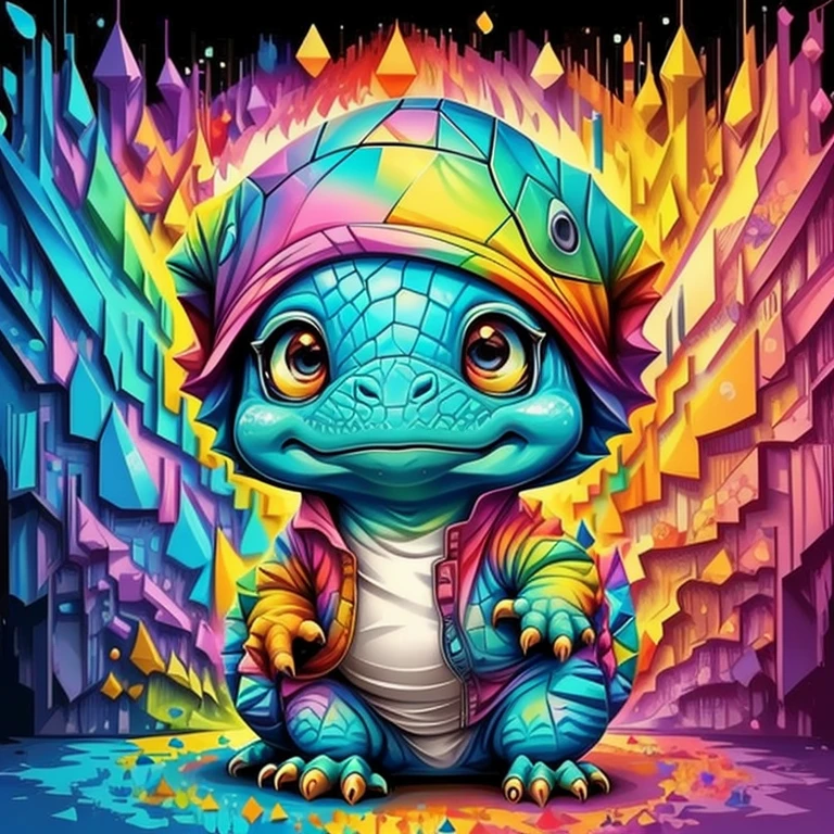 (cute baby dinosaur),(melhor pose),(best angle), (better expression), Eduardo Kobra acolchoamento ,multidimensional geometric wall PORTRAIT, arte, Chibi,
Yang08k, lindo, Colouring,
Primary works, qualidade superior, melhor qualidade, Arte Oficial, Beautiful and Aesthetic, pelos coloridos,