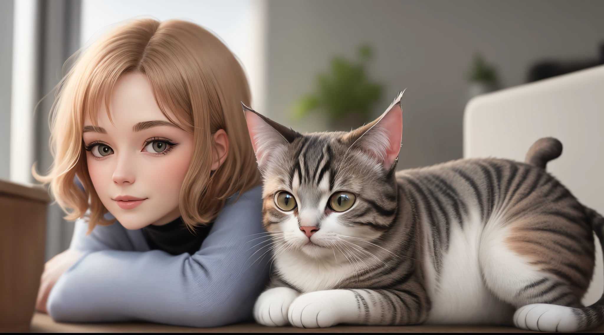 Eine Frau mit Katzenpfoten als haare