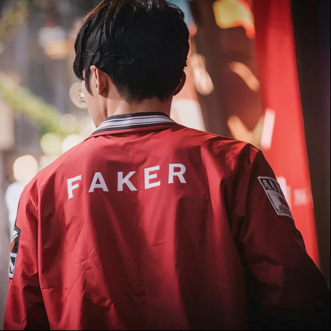 FAKER, Red jacket, black hair, T1 china eSports