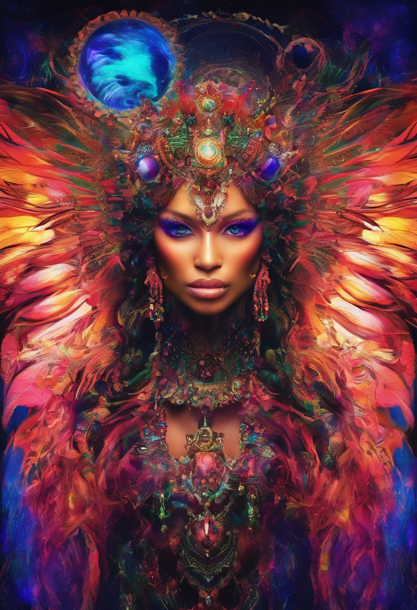(Black light art:1.4),archangel,close-up enhancement,eyes very focused,glowing effect,high saturated,hight contrast,Vibrant colors,mysterious hallucination,hyper realisitc,ultra real photo,ultra - detailed,ultraclear,hyper-detailing,tmasterpiece