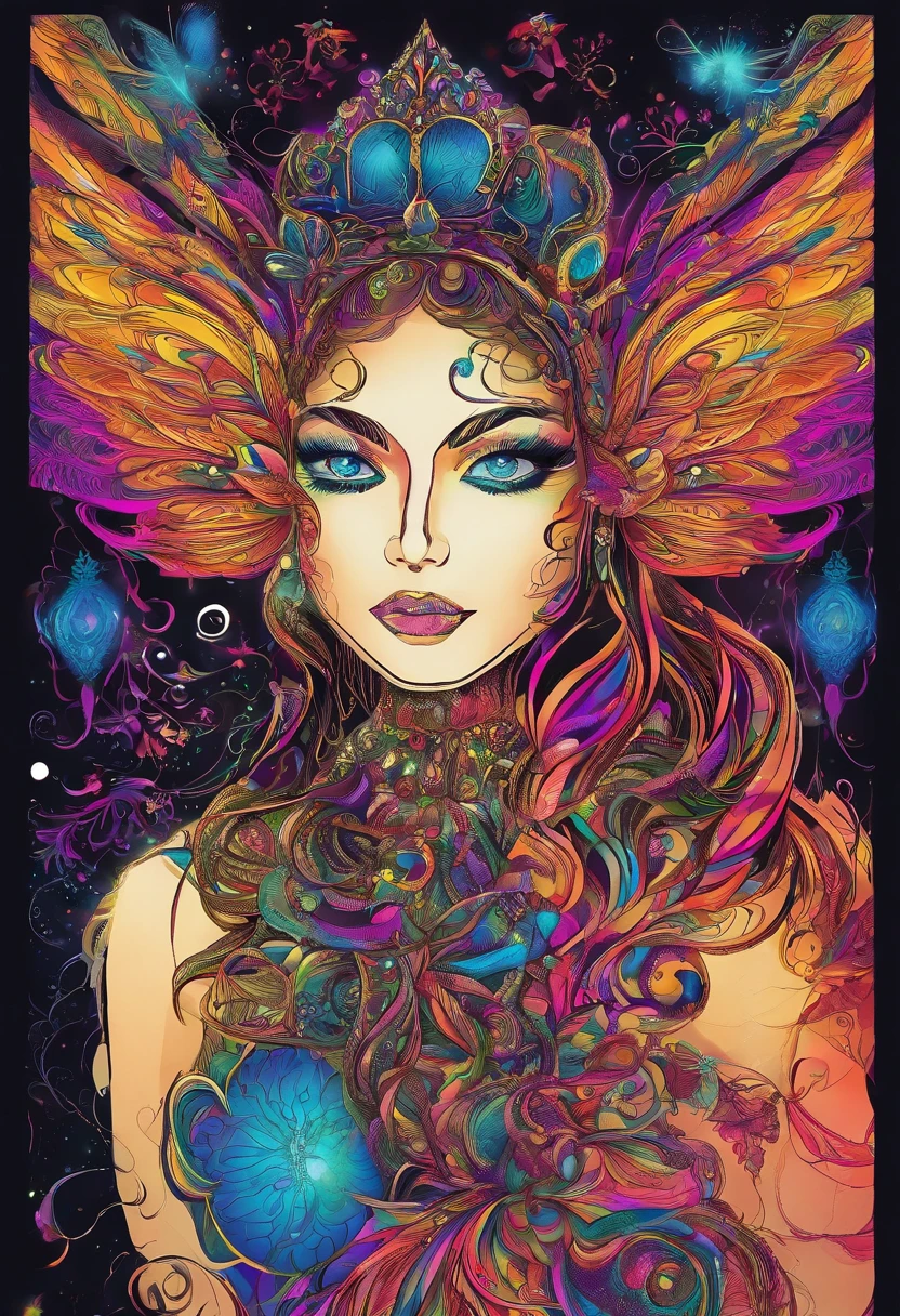 (Black light art:1.4),archangel,close-up enhancement,eyes very focused,glowing effect,high saturated,hight contrast,Vibrant colors,mysterious hallucination,hyper realisitc,ultra real photo,ultra - detailed,ultraclear,hyper-detailing,tmasterpiece
