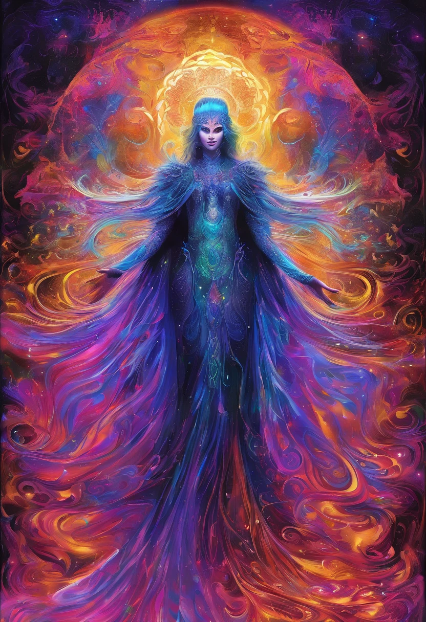 （Black light art：1.4），archangel，Close-up enhancement，eyes very focused，glowing effect，high saturated，hight contrast，vivd colour，mysterious hallucination，hyper realisitc，ultra - detailed，ultraclear，hyper-detailing，tmasterpiece