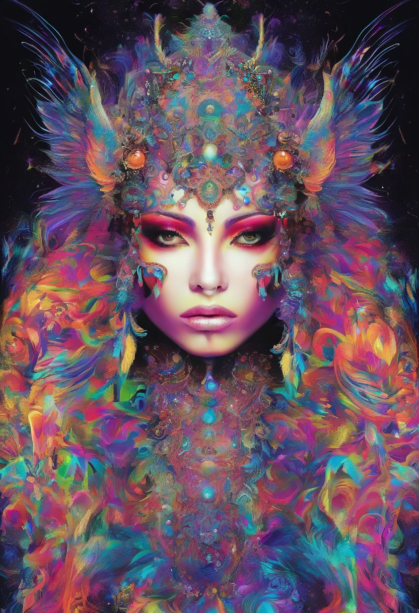 (Black light art:1.4),archangel,Close-up enhancement,eyes very focused,glowing effect,high saturated,hight contrast,vivd colour,mysterious hallucination,hyper realisitc,ultra - detailed,ultraclear,hyper-detailing,tmasterpiece