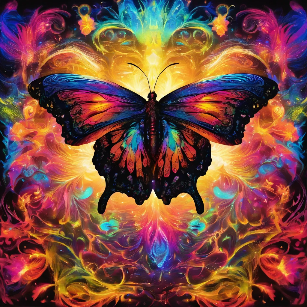 （Black light art：1.4），butterflys，Close-up enhancement，eyes very focused，glowing effect，high saturated，hight contrast，vibrant with colors，mysterious hallucination，hyper realisitc，ultra real photo，ultra - detailed，ultraclear，hyper-detailing，tmasterpiece