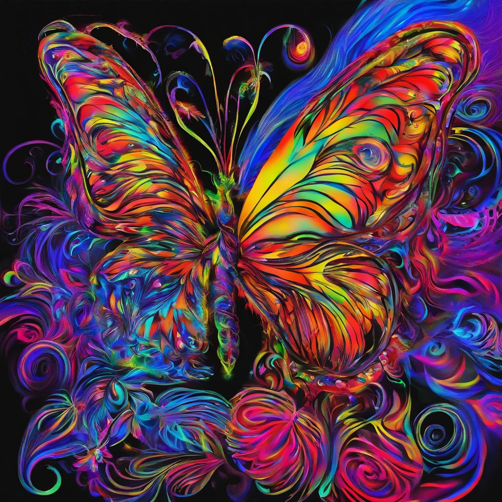 (Black light art:1.4),butterflys,Close-up enhancement,eyes very focused,glowing effect,high saturated,hight contrast,vibrant with colors,mysterious hallucination,hyper realisitc,ultra real photo,ultra - detailed,ultraclear,hyper-detailing,tmasterpiece
