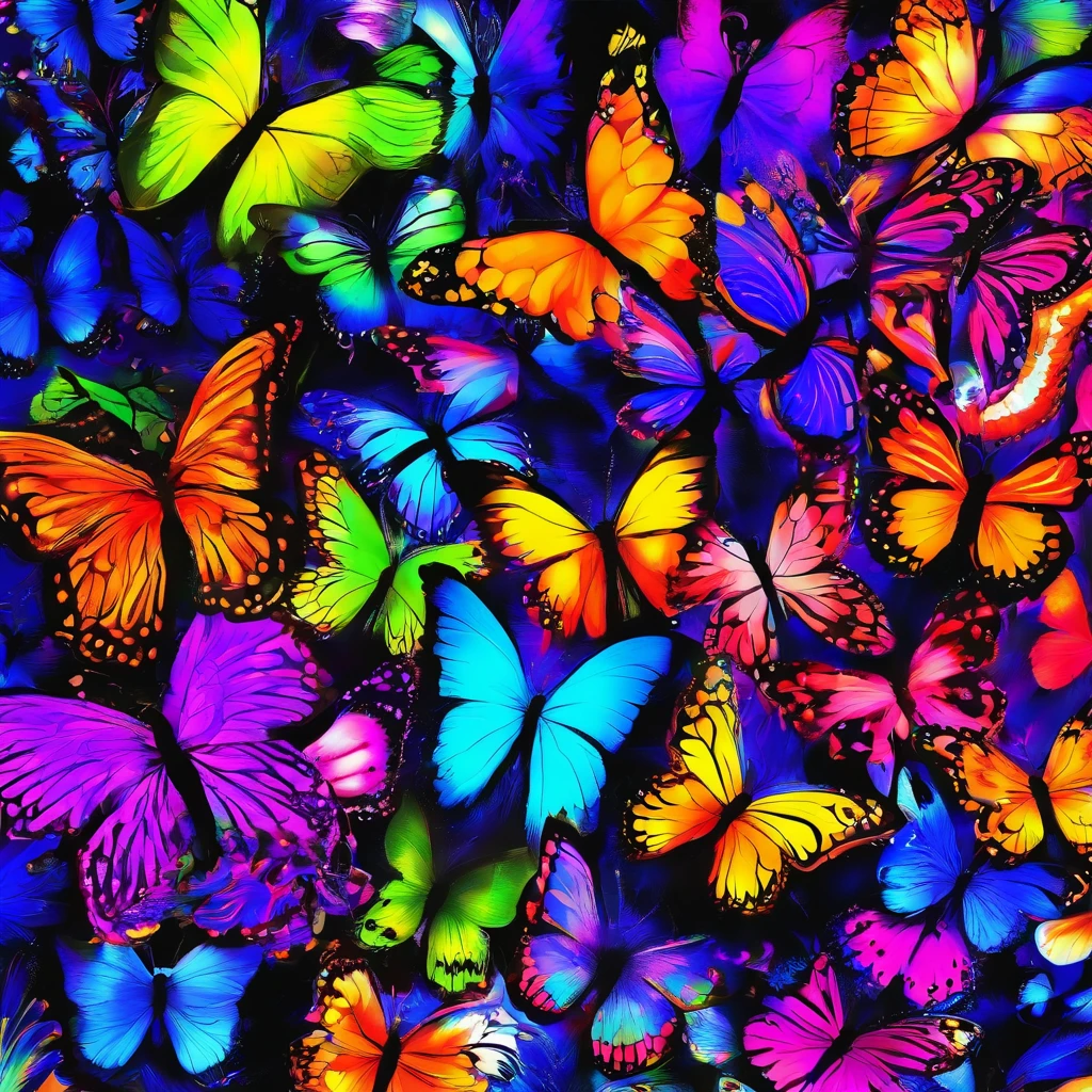 (Black light art:1.4),butterflys,Close-up enhancement,eyes very focused,glowing effect,high saturated,hight contrast,vibrant with colors,mysterious hallucination,hyper realisitc,ultra real photo,ultra - detailed,ultraclear,hyper-detailing,tmasterpiece