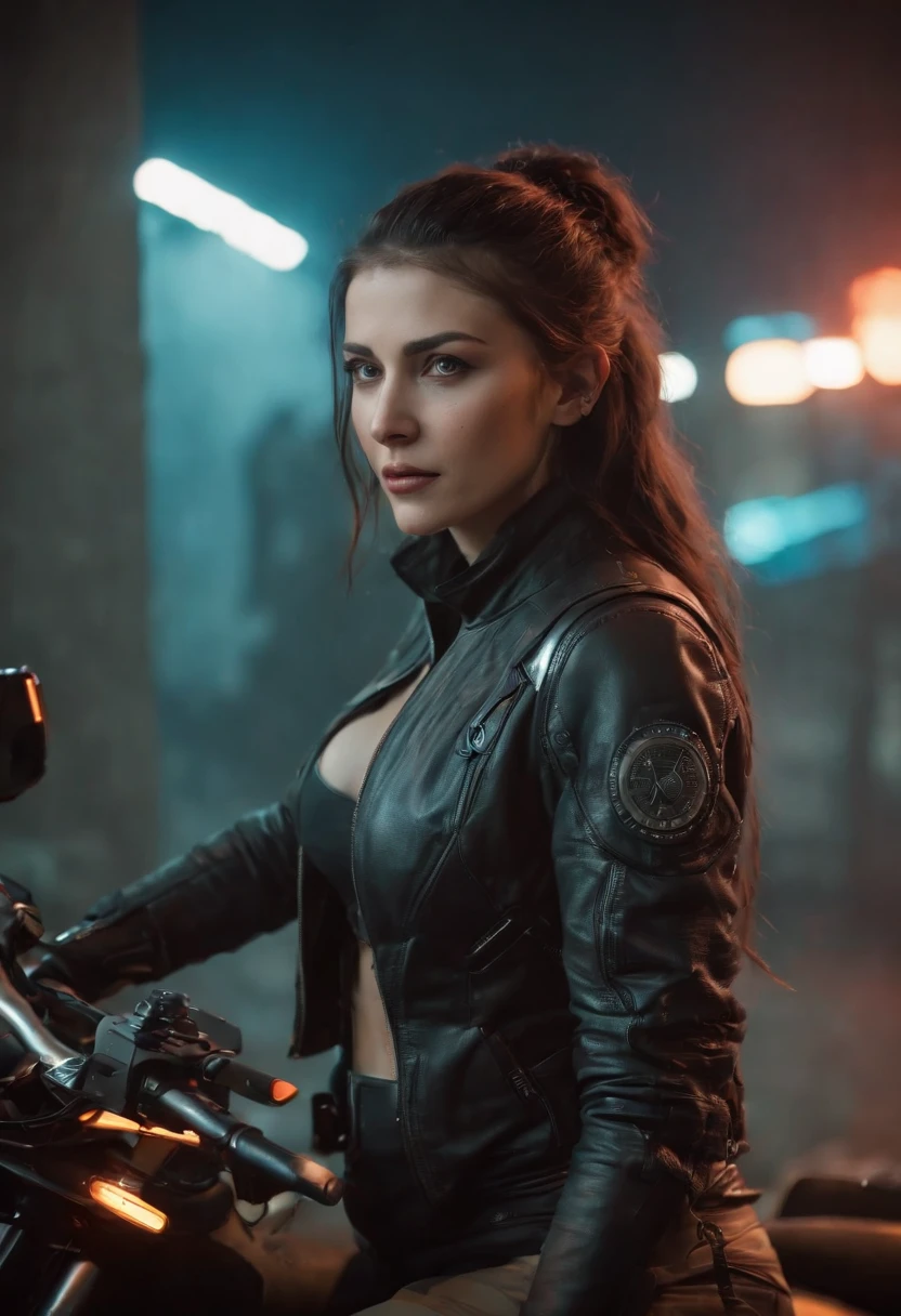 ((qualidade superior)), ((Melhor Varejo)), (high level of detail: 1.3), ....3d, Um homem pilotando uma motocicleta,Lindo eu fiz (Cyberpunk:1.3) Hacker mulher, female spy, Pilotando uma motocicleta,Long medium rise,(Medium plan)