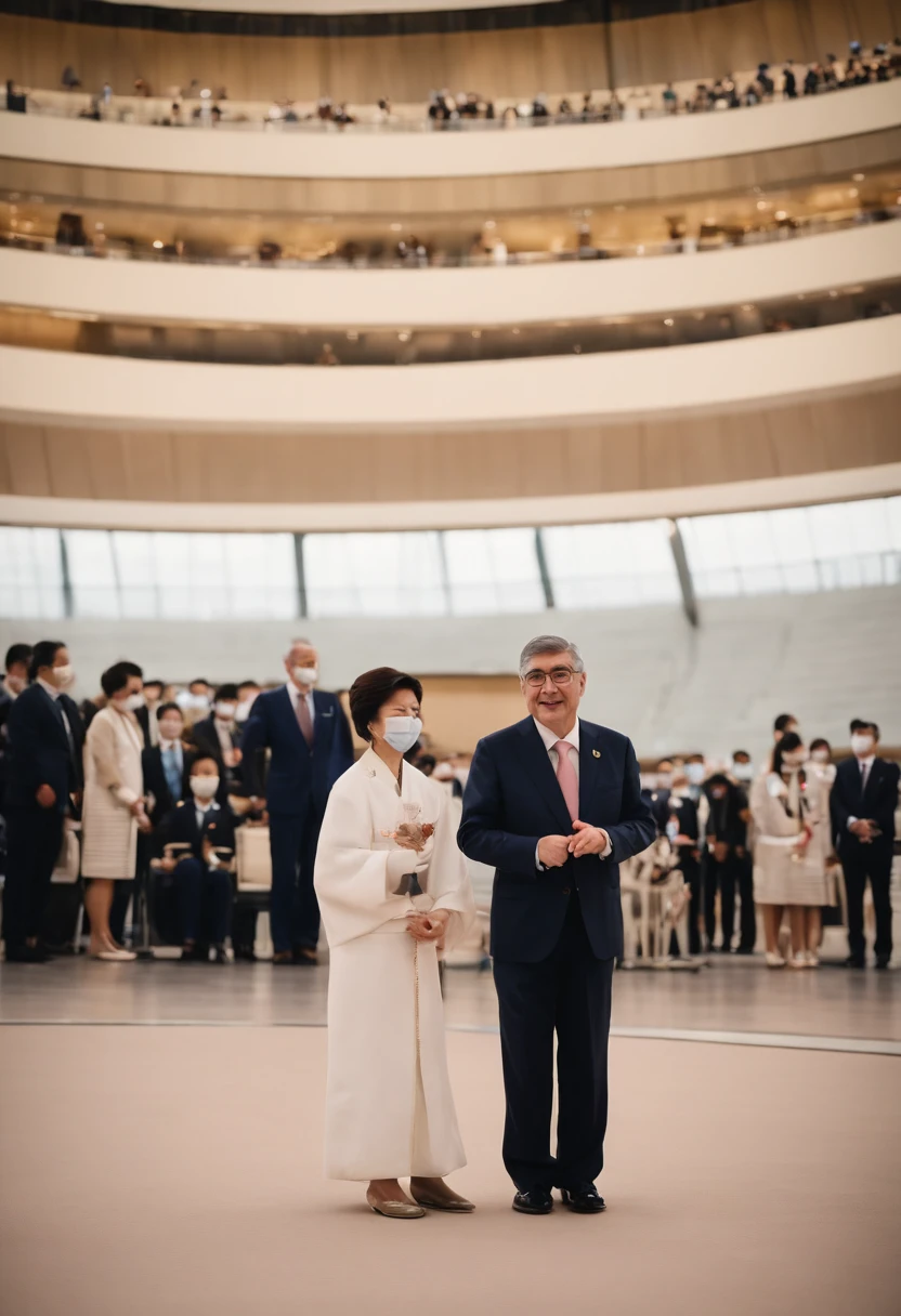In the reception room of Japan&#39;s National Stadium、To IOC President Thomas Bach、Japan&#39;s sly prime minister hands out big, expensive gift、Olympic and Paralympic marks in the background、