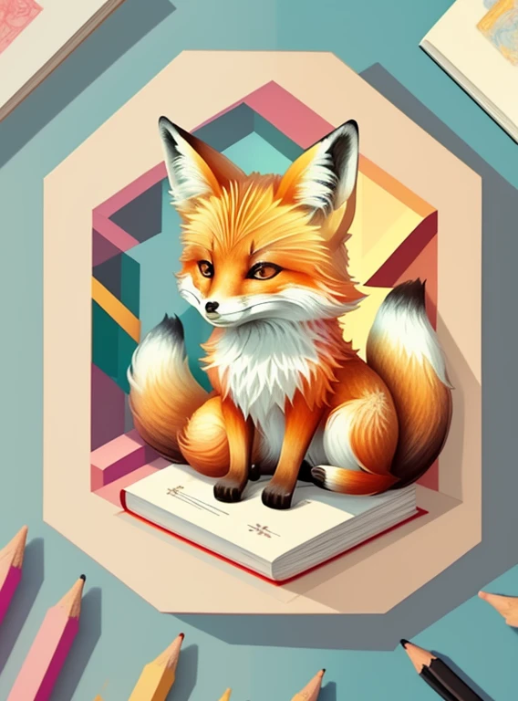 ( fox), Munchkin ,Geometric multidimensional wall portrait, livro de arte, Tchibi,
Yang08k, Beautiful, Colouring,
Obras, of the highest quality, best quality, Arte Oficial, Beautiful and Aesthetic,