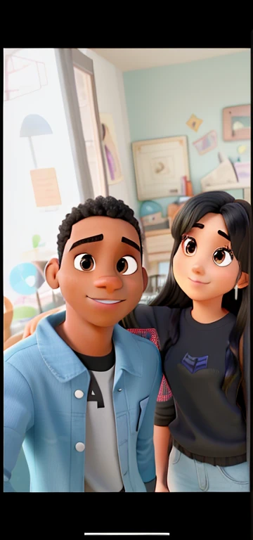 um jovem homem negro e uma jovem mulher branca em alta qualidade no estilo disney pixar