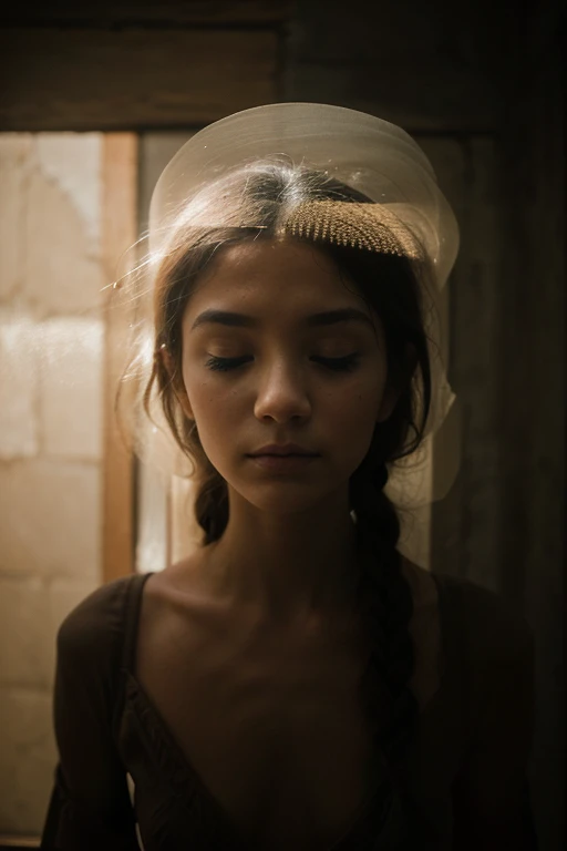 "Create an artistic, blurry, low-resolution image that embodies the introspective journey within the confines of one's own thoughts. Infuse the visual with an ancient aesthetic, as if peering into the depths of contemplation through the lens of time. Let the blurred contours and low resolution evoke a dreamlike, meditative atmosphere, symbolizing the ageless nature of inner reflection and the timeless corridors of personal introspection."