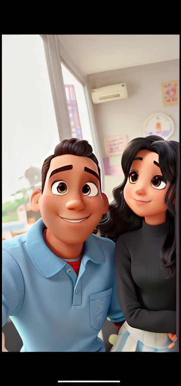 um casal de um negro de cabelo liso e uma menina nos estilo disney pixar