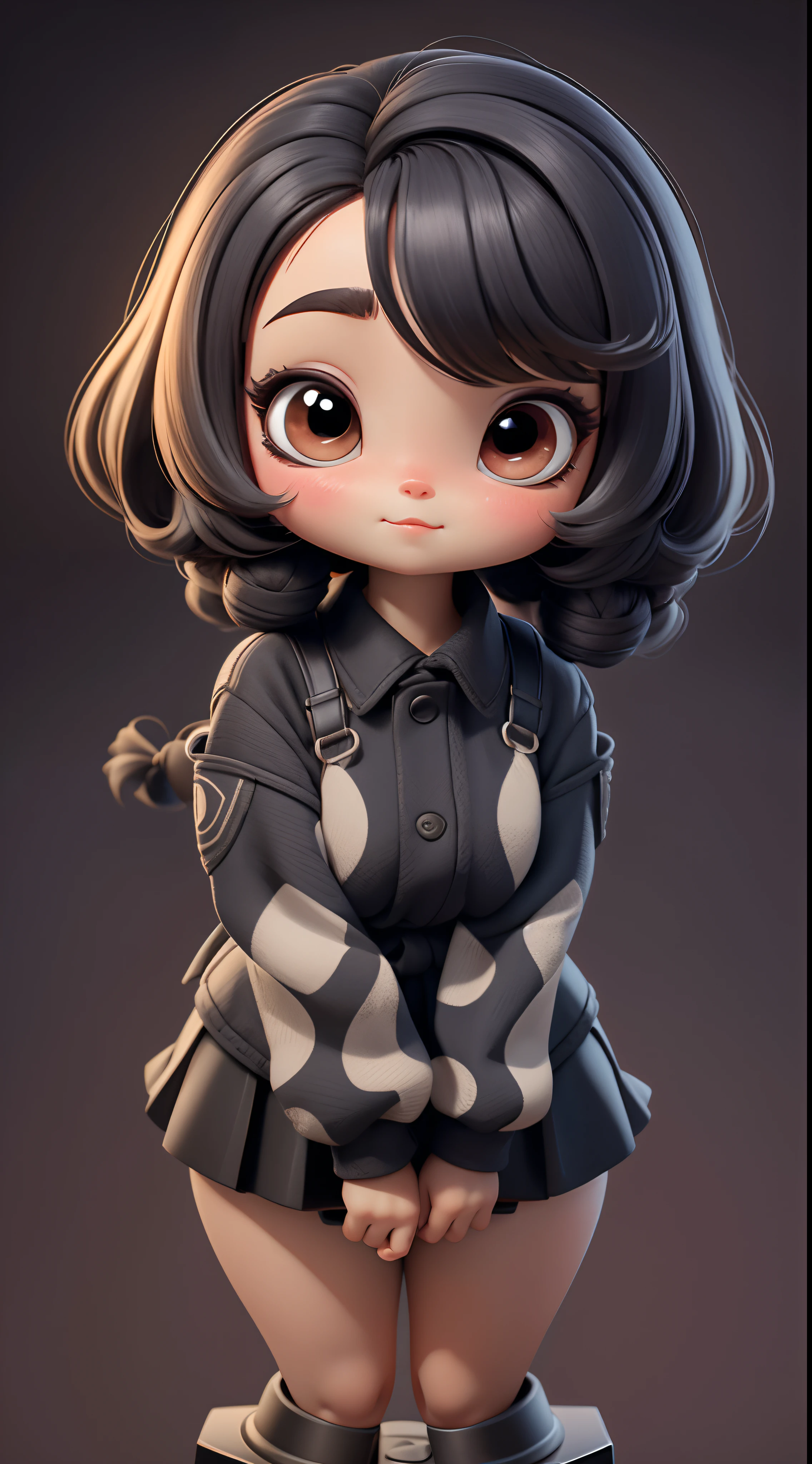Menina fofa s、Estilo Chibi、copos grandes、ver corpo inteiro、From front to front and the focus is looking at the camera lens、1 head body、Solid pattern on the same background