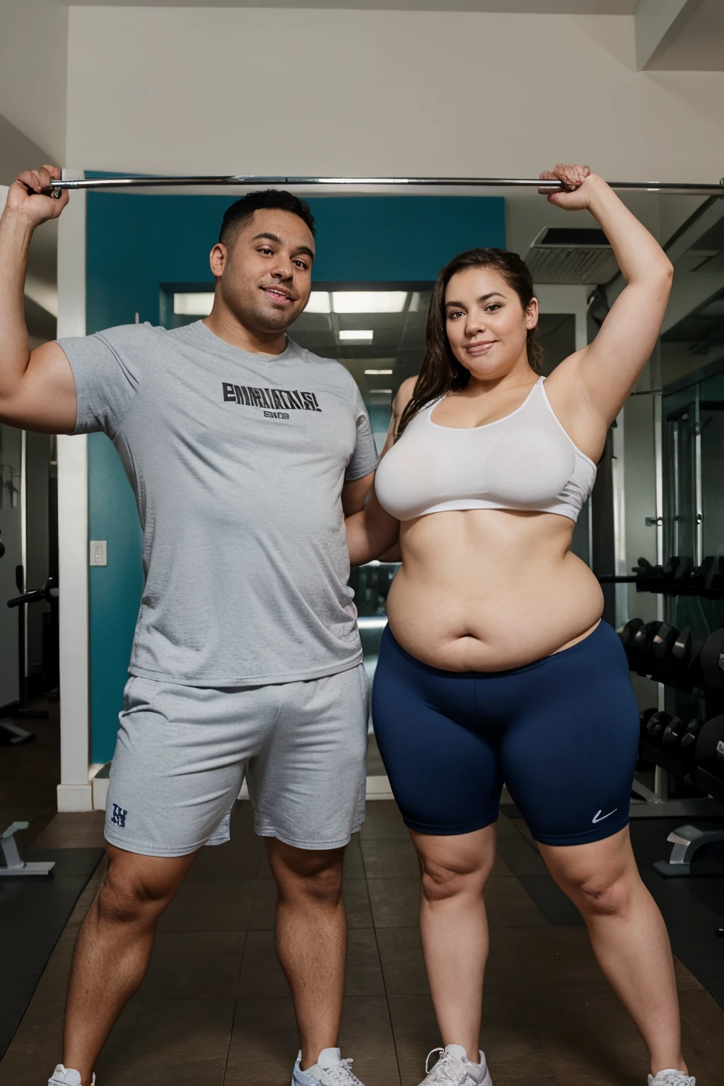 Make a fat couple imagine themselves at the gym. Qualidade 8k, fullhd