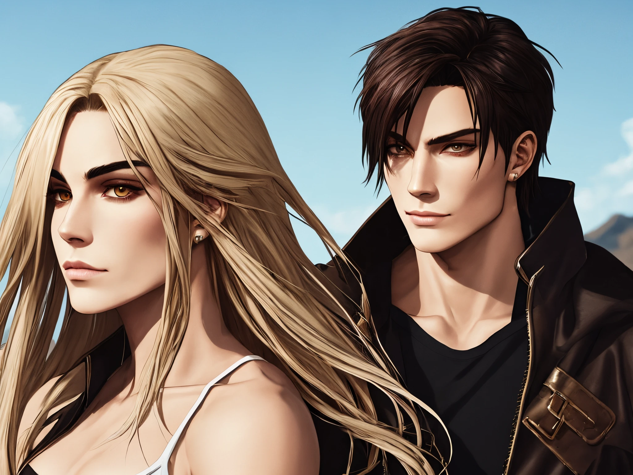Bones is about 6 foot 1, with light blond hair in tight waves, darker brows, dark brown eyes that can look nearly black, pronounced cheekbones, perfectly chiseled features, and “flawless diamonds-and-cream” skin. He has a curving mouth, straight nose, and etched jaw line. His hair is naturally brown, but he changes it often. Cat is has brilliantly red long hair, and pale perfect vampire like skin. She is tall and athletic but curved.