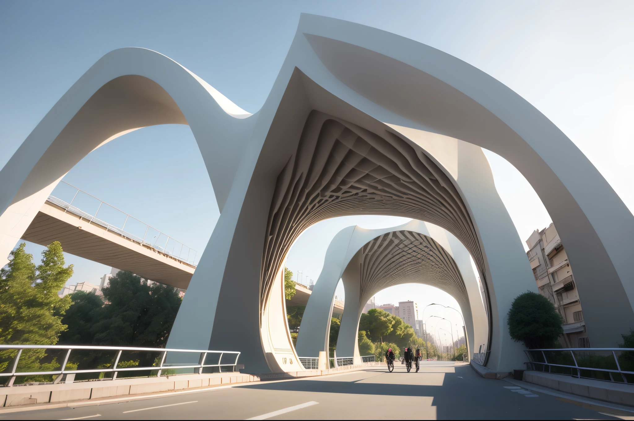 A typical pedestrian bridge in tehran which has a parametric architecture cover on it