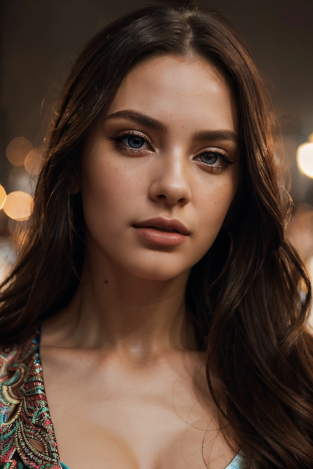best quality,ultra-detailed,realistic,flashy colors,women,beautiful detailed eyes,beautiful detailed lips,detailed face,long hair,stylish clothes,confident expression,vibrant background,women empowerment,artsy,fashion photography,dramatic lighting