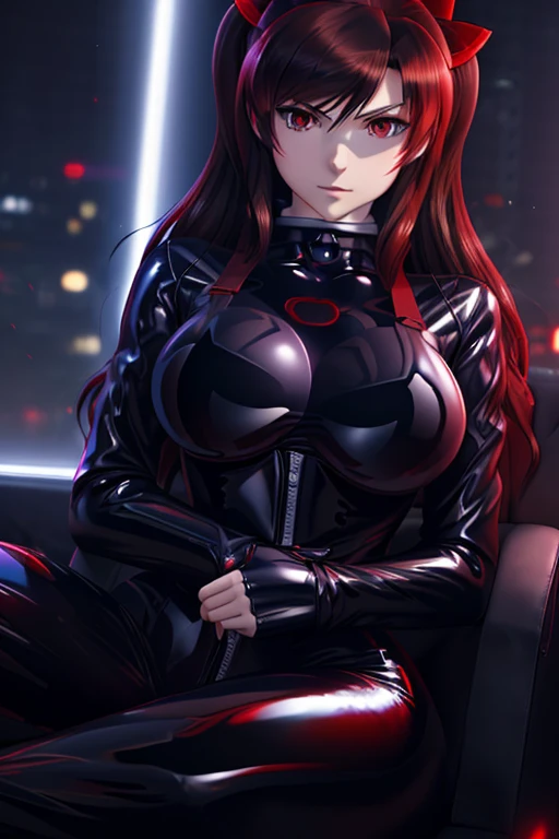 a close up of a woman in a latex outfit with a red nose, rin tohsaka, seductive tifa lockhart portrait, tifa lockhart, range murata and artgerm, oppai cyberpunk, tifa, wearing a black catsuit, badass anime 8 k, (sfw) safe for work, tifa lockheart, seductive anime girl