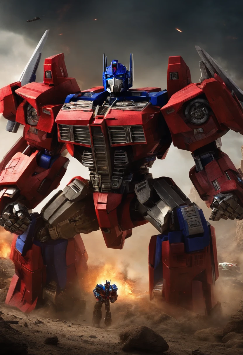 A photo of Optimus Prime leading a Tuesday noon strategy session for the Autobots, surrounded by tactical battle plans and communication devices,Transformers franchise,optimus prime, male