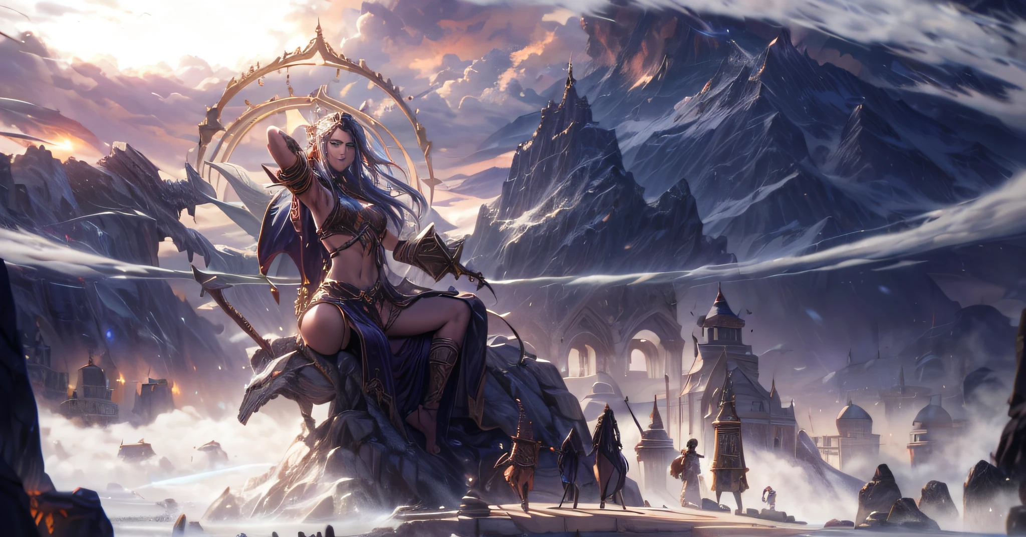 Em um mundo forjado por deuses, races and beings were born from divine collaborations, triggering magical discoveries, Guerras, and a constant search for balance between power and security. (best quality,4k,8k,Altas,master part:1.2),ultra-detalhado,(Realistic,fotorrealista,photo-realistic:1.37),fantasia, RPG, mythical creatures, Paisagens majestosas, Castelos encantados, Epic battles, Cavaleiros heroicos, Mystical spells, artefatos antigos, Criaturas das Trevas, breathtaking landscapes, Figurinos intrincados, arquitetura intrincada, etherial lighting, cores vibrantes, narrativa imersiva