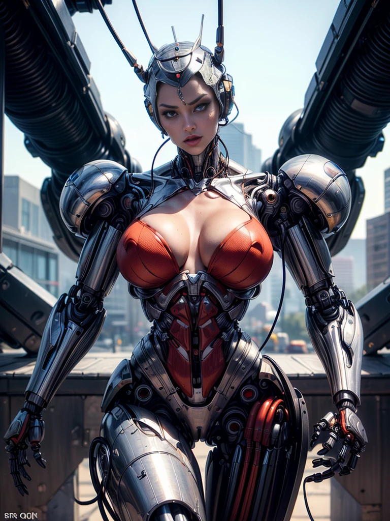 (beautiful cyborg queen:1.5), (robotic mechanical physique:1.5), (1 super muscular cyborg demoness:1.5), (covered in cables and mechanical muscles:1.5), (android muscular anatomy:1.5), (perfect fingers:1.25),(8k, RAW photo, photorealistic:1.25), sci fi atmosphere, futuristic technopia, alien landscape,