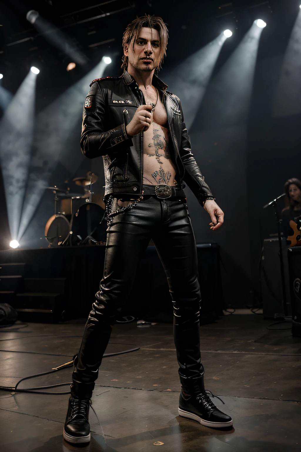 make a realistic rockstar frontman man lead singer, full full-body