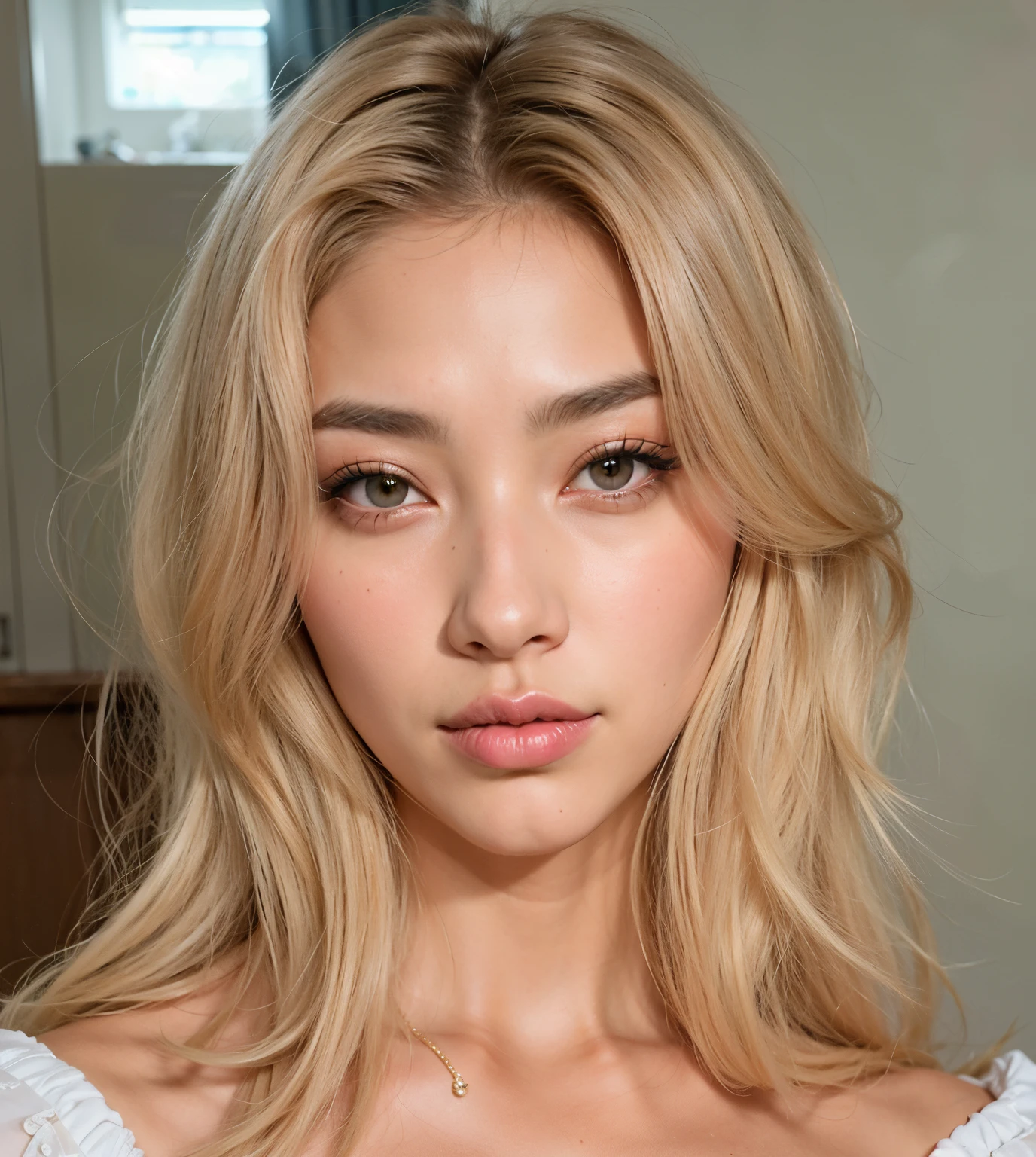 Mulher loira com olhos azuis e um vestido branco posando para uma foto, maquiagem sul-coreana popular, maquiagem coreana popular, uma menina com cabelo loiro, linda mulher coreana jovem, Mulher sul-coreana bonita, Parque Roseanne do Blackpink, korean face features, mulher coreana jovem bonita, Retrato de Jossi de Blackpink, cabelos loiros e olhos grandes, Heonhwa Choe