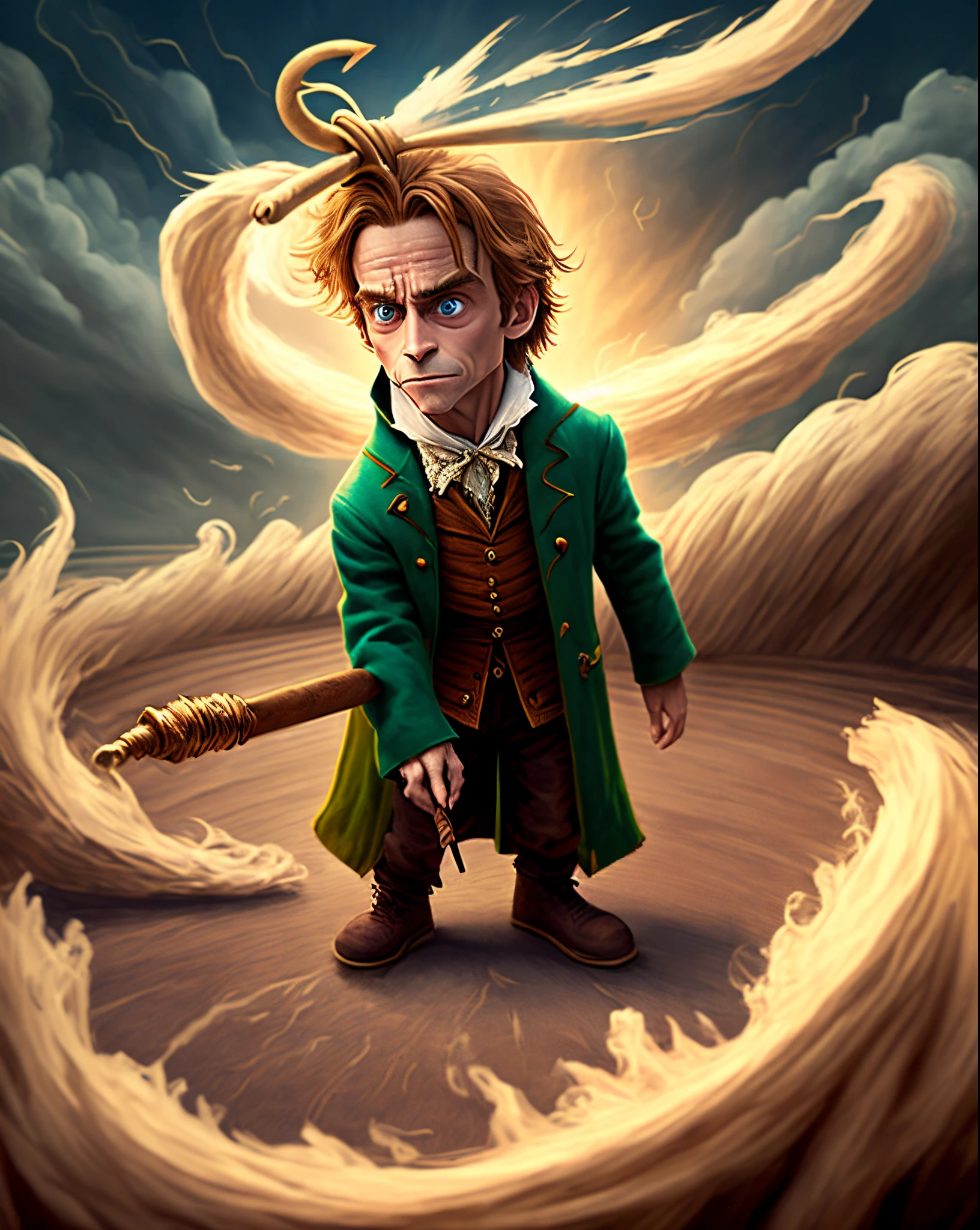 Rumplestiltskin from once upon a time summoning a cyclone with magic wand