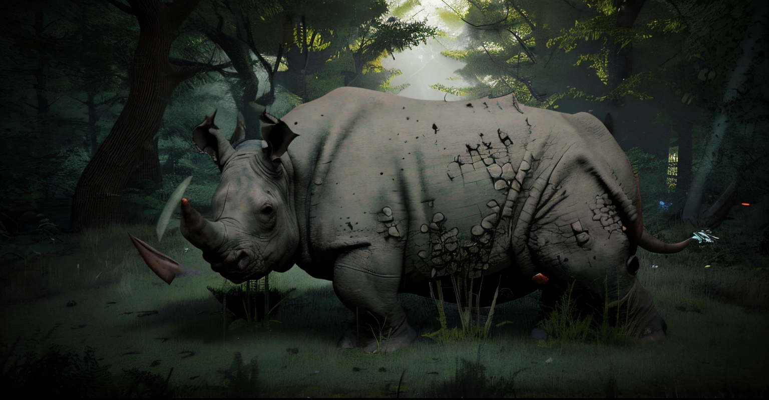 zombie rhino in dark forest
