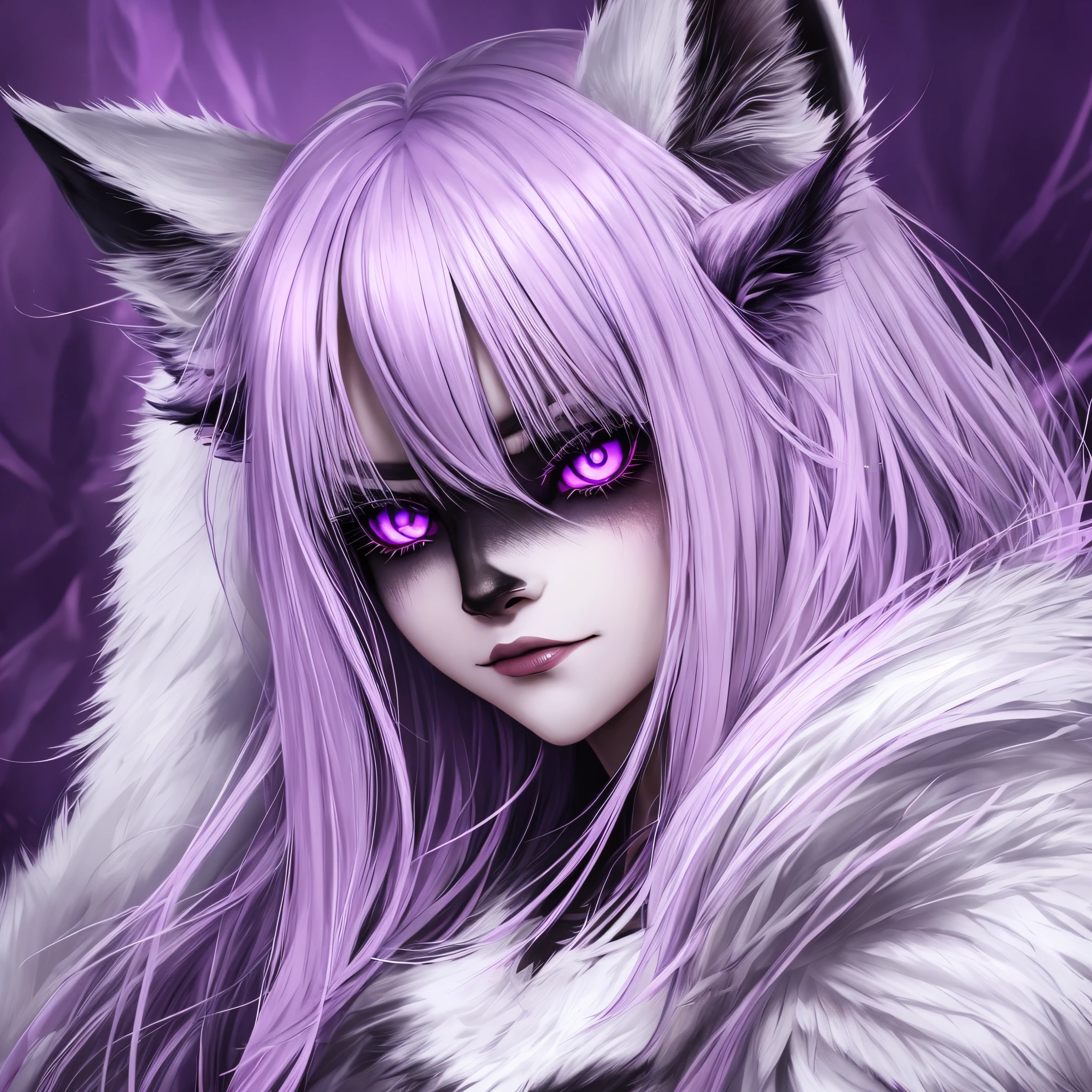 Demon wolf, white fur violet eyes, long lashes --auto --s2