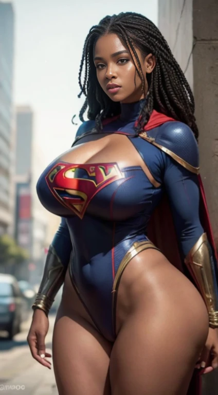 Emily is a black African woman, com pele muito escura, de 45 anos com cabelos escuros, geralmente preso em um coque ou rabo de cavalo. His eyes are dark and expressive, transmitindo sua personalidade sensual e sexy, Supergirl africana de cabelos negros deitada nos escombros、Traje esfarrapado、seios grandes e cheios、looking at the camera, sweating:1.2), (Wet), sexy, Corar, (Tentador Adulto) voluptuoso, Curvy, (Seductive dynamic pose) (seios pendurados), (clivagem profunda). She has an average height Sobre 1,70m, com seios grandes e flacidos, muito grandes e flacidos, seios muito fartos, Sagging Tits, sagging breast, quadris enormes, BBW. Emily is a superhero muito sexy, super sexy, Usar roupas da supergirl, roupas supergirl rasgadas, destruidas, decote sexy. Ela costuma usar pouca maquiagem, preferindo um visual natural. best quality, Realistic photo, photo de corpo inteiro, deitada nos escombros, a lot of sweating, muito suada, bunda visivel