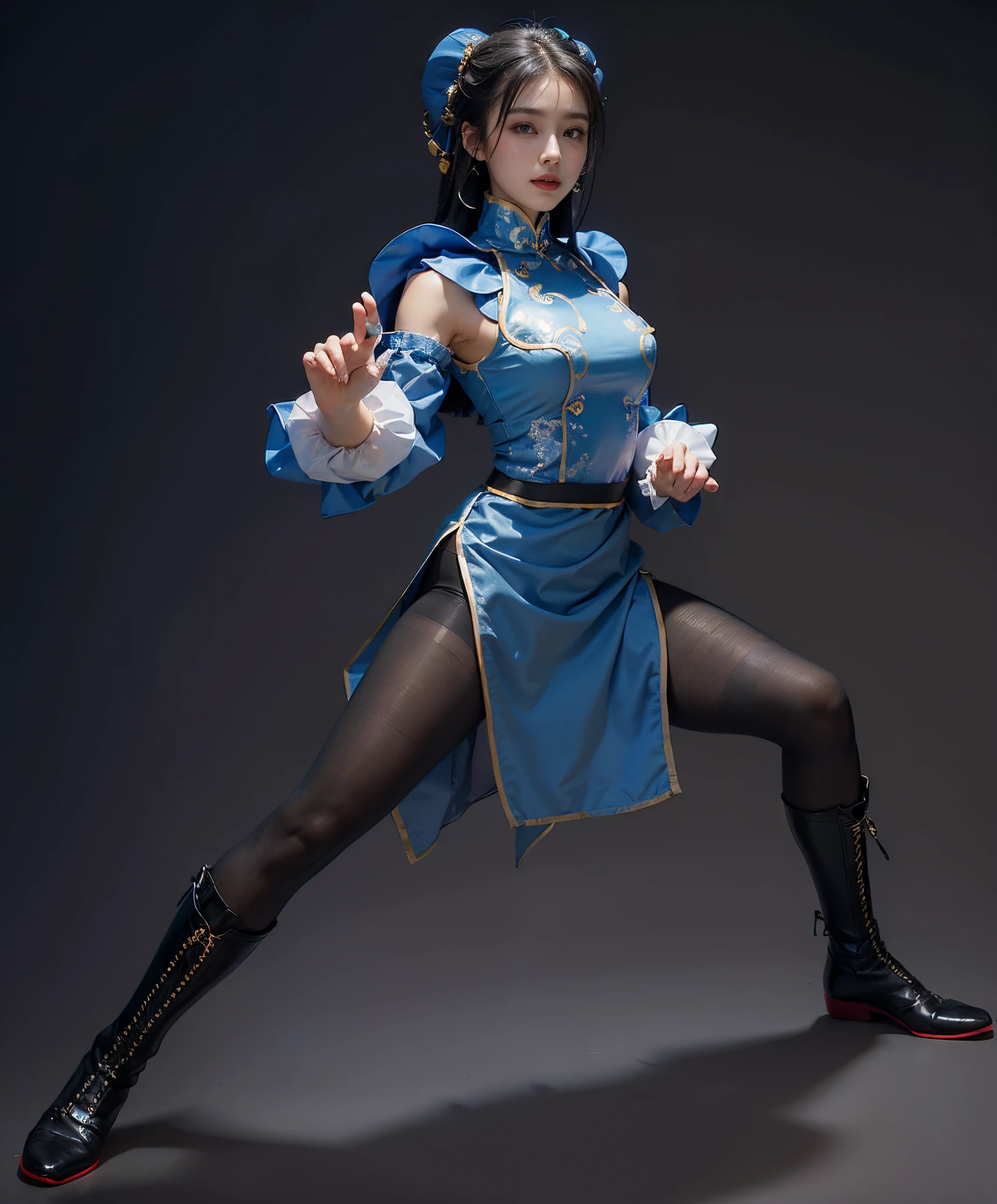 ChunLi、Street Fighter Chun-Li、Falling down、Are sleeping、s asleep、Suffering、mouth is always open sloppily、Drool is always dripping from my mouth、Asian Beautiful Girl、(((Wear black tights on your beautiful legs.)))、(((beauty legs)))、(((facial expression of smile)))、((((Make the most of the original image)))、(((Chun-Li Costume)))、(((a short bob、beautiful hairl)))、(((Suffering)))、(((Feet must necessarily be worn with black tights)))、(((You need to wear red boots)))、((Top image quality、8K))、((top-quality、8K、​masterpiece:1.3))、(((Keep your background simple)))、Crisp focus:1.2、Beautiful woman with perfect body shape:1.4、Slender Abs:1.2、a wet body:1.5、Highly detailed facial and skin texture、8K、beauty legs