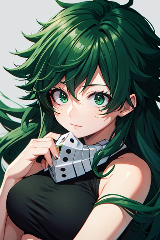 (Best quality), a woman Izuku midoriya with long curly green hair and green eyes