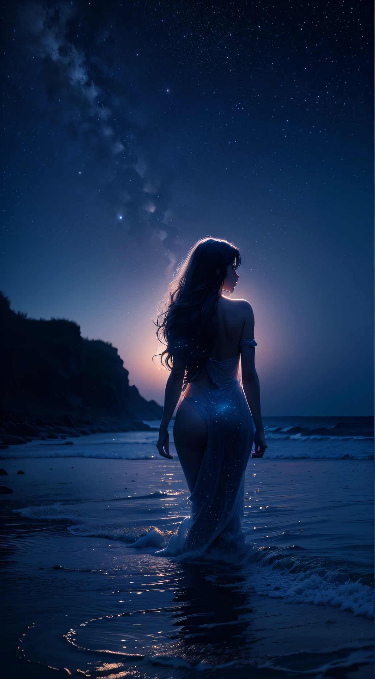 (Best Quality,4k,8K,hight resolution,Masterpiece:1.2),Ultra-detailed,(Realistic,Photorealistic,photo-realistic:1.37),ocean at night,naked young girl bathing,Glowing moonlight,Sparkling water,Splashing waves,serene atmosphere,Misty Horizon,Enchanting Beauty,Graceful silhouette,Soft skin,Shiny, damp hair,Mysterious Shadows,Subtle reflections,Deep blue shades,soothing waves break,playful ripples,Intimate connection,natural calm,Breeze,Fairytale atmosphere,darkness contrasts with light,Calm night,warm moonlight,soft twinkling stars,whispering sounds of the ocean,romantic loneliness,endless freedom,feeling of euphoria,,Peaceful Energy,glowing unearthly atmosphere