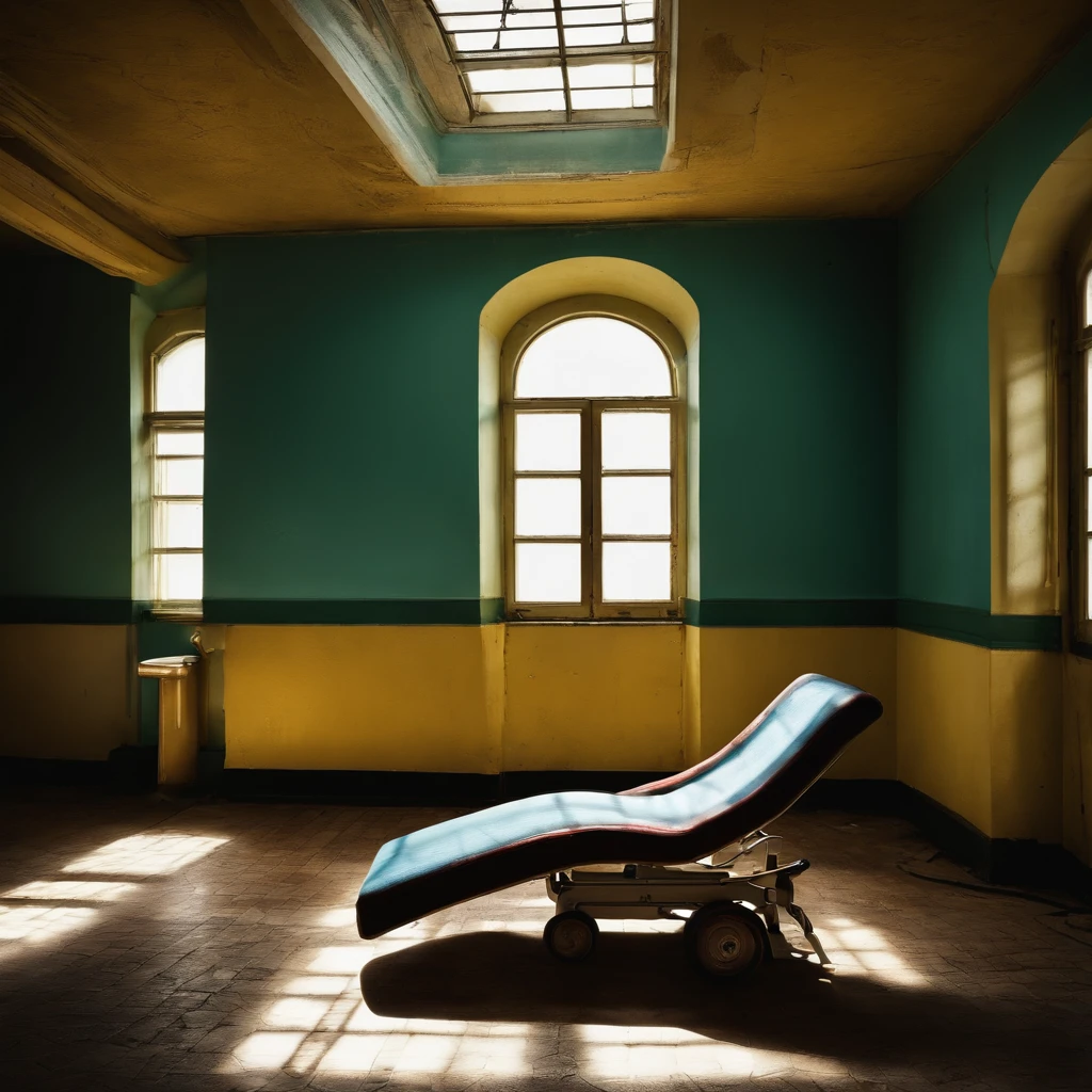 hopital abandoned view of the interior shadow ultra realiste dechet au sol rolling chaise