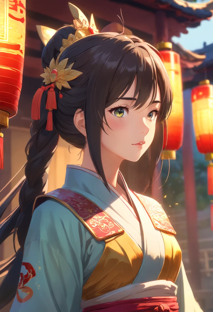 (chinese warrior:1.1,chinese princess:1.1),beautiful detailed eyes,beautiful detailed lips,(traditional,classic) chinese warrior outfit,flowing silk dresses,(ornate,golden) armor,elaborate hair accessories,serene expressions,ancient chinese garden backdrop,decorative lanterns,intense and vibrant colors,subtle lighting and shadows,ultra-detailed,photorealistic:1.37,HDR,studio lighting