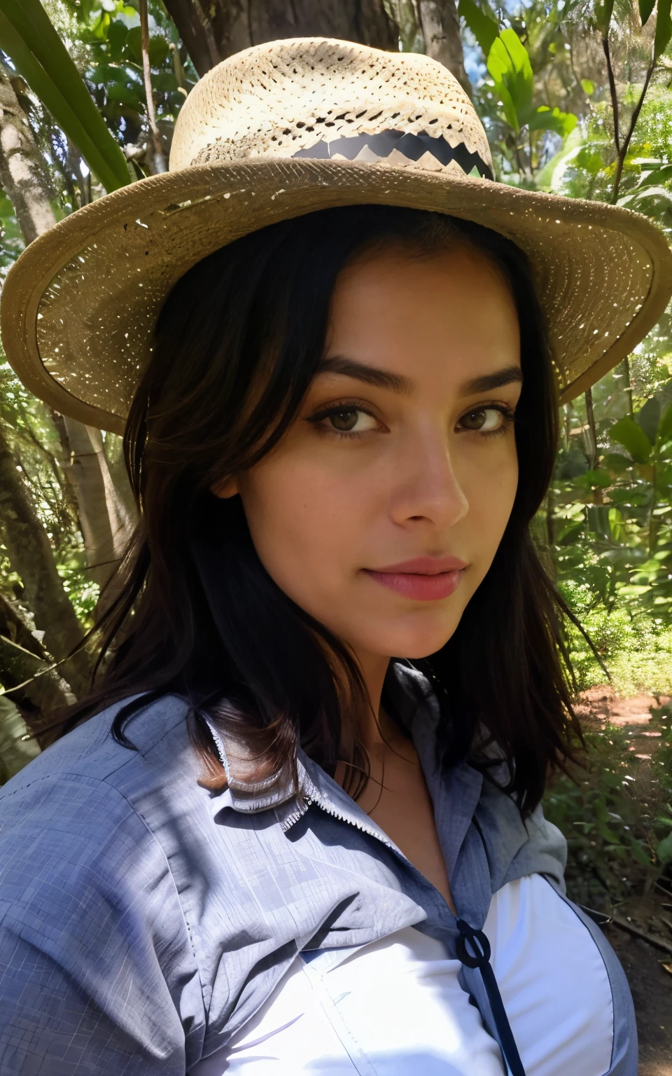 1 mulher ((selfie da parte superior do corpo, feliz)), obra-prima, melhor qualidade, ultradetalhada, solo, ao ar livre, (noite), montanhas, natureza, (estrelas, lua) alegre, feliz, mochila, saco de dormir, camping stove, country, Country Hat, camisa xadrez vermelha manga comprida, lanterna, floresta, pedras, rio, madeira, smoke billowing, sombras, contraste, clear sky, estilo , (matiz quente, tom quente: 1,2), close-up, cinematiclight, side-lighting, Ultra high resolution, melhor sombra, RAW, parte superior do corpo, vestindo lingerie, olhar sedutor, seios enormes, 4k, comportada estudante
