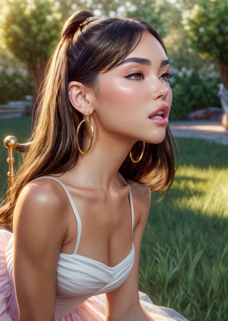 ((masterpiece)), (best quality), perfect anatomy, highres, detailed, (8k), photorealistic,best quality, ultra highres,  ((detailed face)),
realistic, 1girl, madisonbeer-smf, scenary, singing, people, studio light, princess dress, white dress, beautiful hot pink lips, large golden hoop earrings